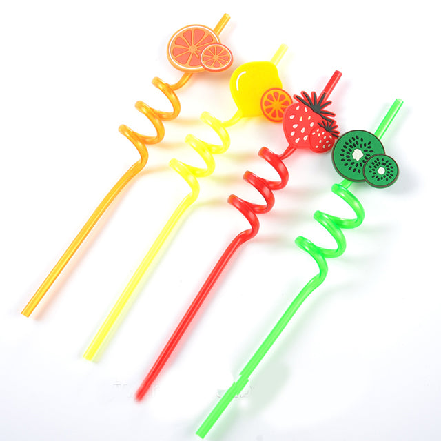 High Quality Spiral Fruit Shaped Plastic Drinking Straw 125 Each Pack Of 3 | 24hours.pk