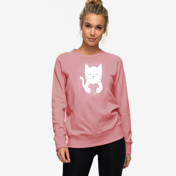 Cat Heart Printed Sweatshirt for Women | 24HOURS.PK