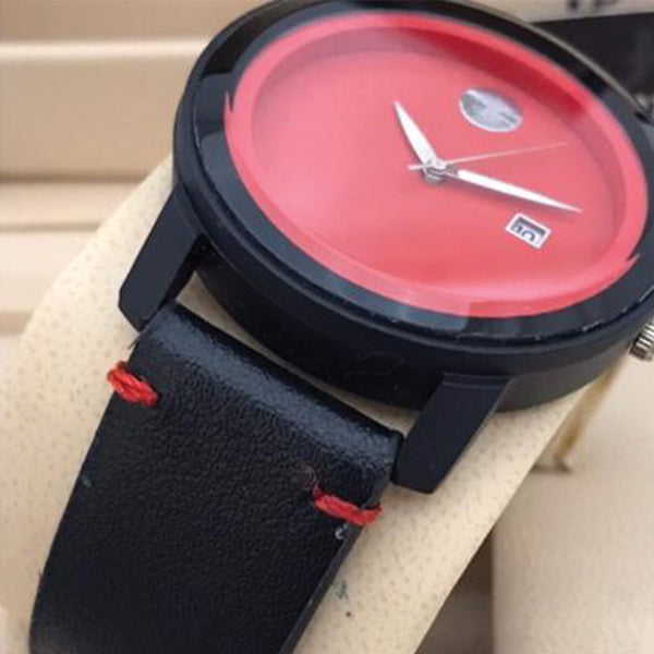 Simple Red Rounded Watch With Black Belt | 24hours.pk