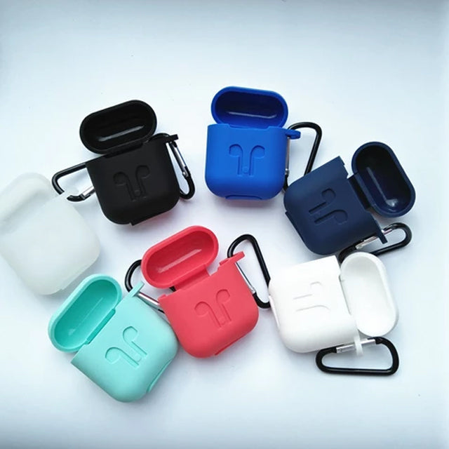 Fashionable Protective Shockproof Soft Silicone Skin Pouch With Hanging Hook Case For Apple Airpods (1123) | 24HOURS.PK