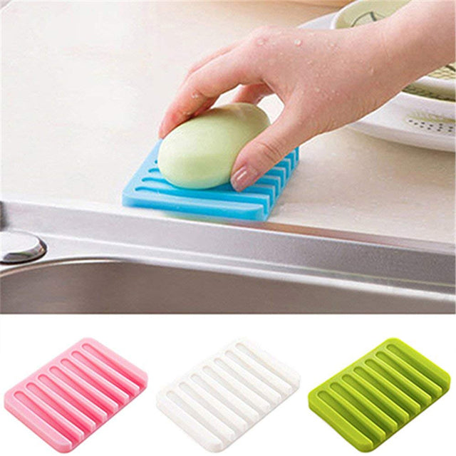 Pack of 2 Multi Color Bathroom Silicone Soap Dish Storage Holder Soapbox Plate Tray Drain | 24HOURS.PK
