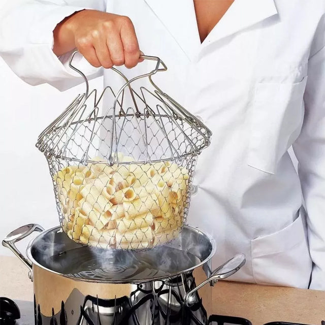 Foldable Steam Rinse Strain Fry Chef Basket Magic Basket Mesh Basket | 24HOURS.PK