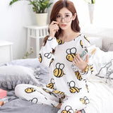 White Honey Bee Print Full Sleeves Shirt and Pajama Night Wear for Women | 24HOURS.PK