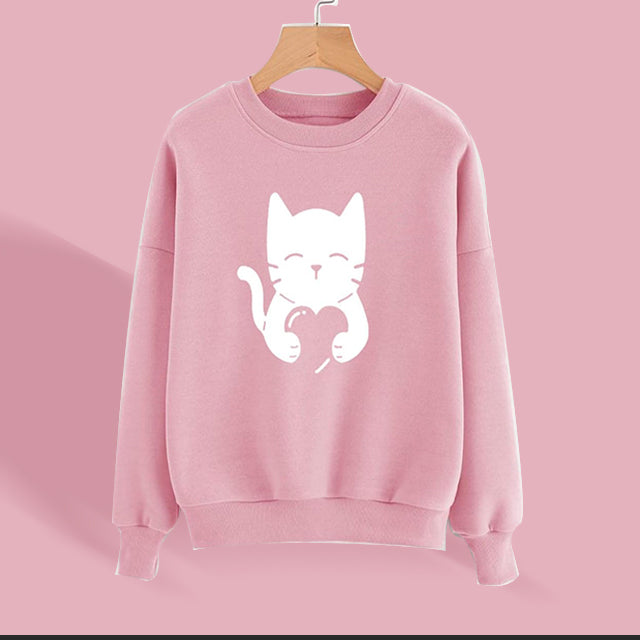 Cat Heart Printed Sweatshirt for Women | 24HOURS.PK