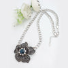 New Beautiful Black Silver Chain Flower With Blue Stone Locket For Her | 24hours.pk