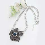 New Beautiful Black Silver Chain Flower With Blue Stone Locket For Her | 24hours.pk