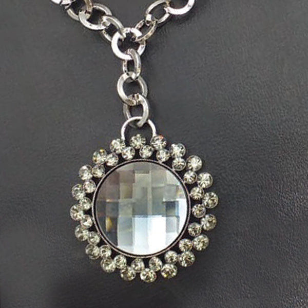 Rounded Shaped Diamond Necklace With Silver Chain For Womens | 24hours.pk