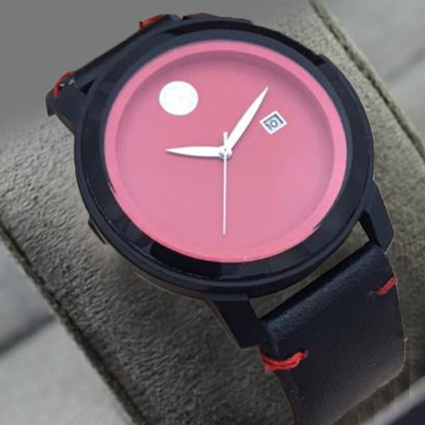 Simple Red Rounded Watch With Black Belt | 24hours.pk