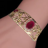 Leaf & Flower Design Mulitcolors Bracelet With Pink Stone For Her | 24HOURS.PK
