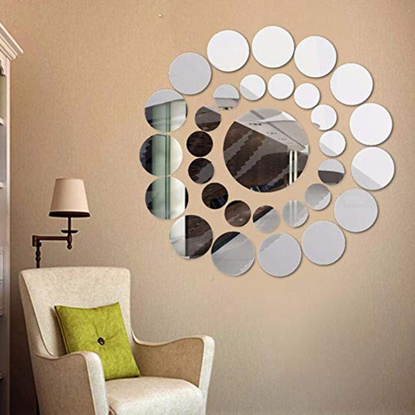 Clearance! Leyorie Elegant Applique Round Mirror Wall Sticker Acrylic Surface Decal Home DIY Art Mural Decor 31 pcs | 24hours.pk