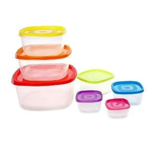 7PCS Plastic Square Food Container with Rainbow Lids Purchase 500 sell 850 | 24HOURS.PK
