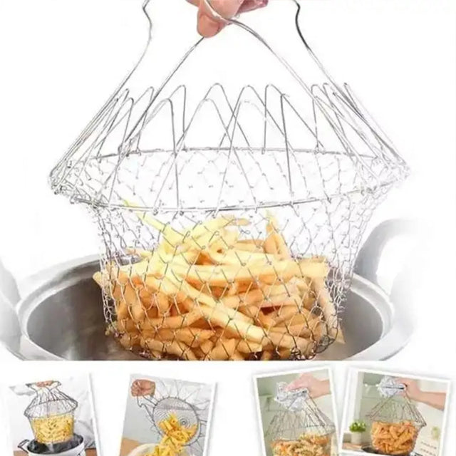 Foldable Steam Rinse Strain Fry Chef Basket Magic Basket Mesh Basket | 24HOURS.PK