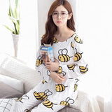 White Honey Bee Print Full Sleeves Shirt and Pajama Night Wear for Women | 24HOURS.PK
