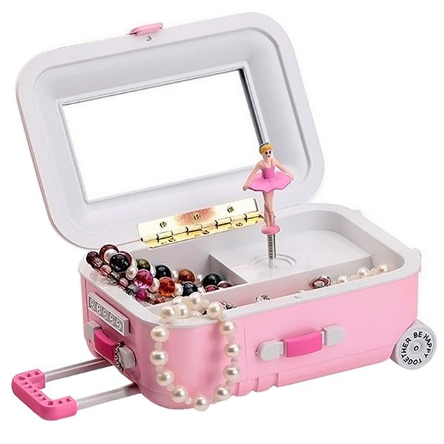 Pink Candy Color Jewelry Storage Box Luggage Trolley Style Music Musical Box | 24HOURS.PK