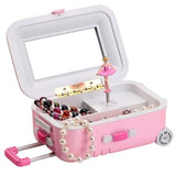 Pink Candy Color Jewelry Storage Box Luggage Trolley Style Music Musical Box | 24HOURS.PK