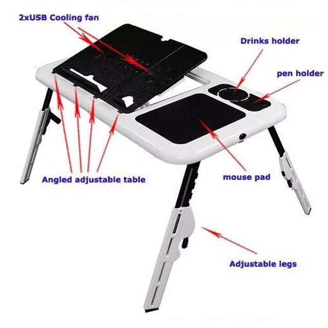 E-Stand Portable Laptop Table With Cooling Fan WhiteBlack PC & Laptop Accessories | 24HOURS.PK