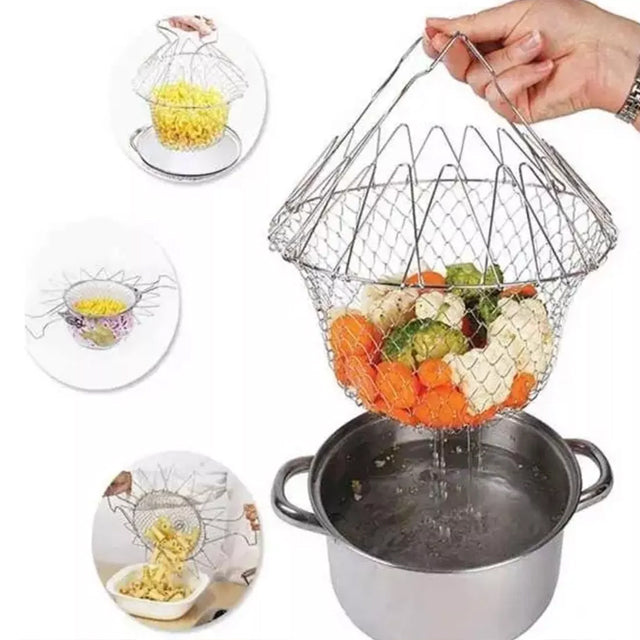 Foldable Steam Rinse Strain Fry Chef Basket Magic Basket Mesh Basket | 24HOURS.PK