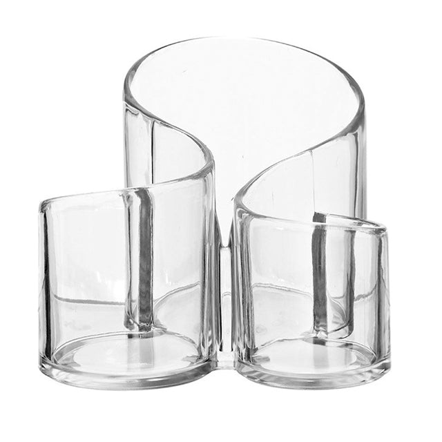 Cosmetic Organizer Makeup Brushes Transparent Brushes Acrylic Crystal Crystal Beauty Products Storage with 3 Compartments Desk Organizer - Round | 24HOURS.PK