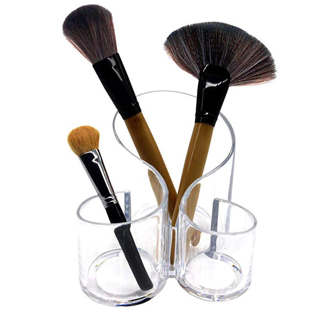 Cosmetic Organizer Makeup Brushes Transparent Brushes Acrylic Crystal Crystal Beauty Products Storage with 3 Compartments Desk Organizer - Round | 24HOURS.PK