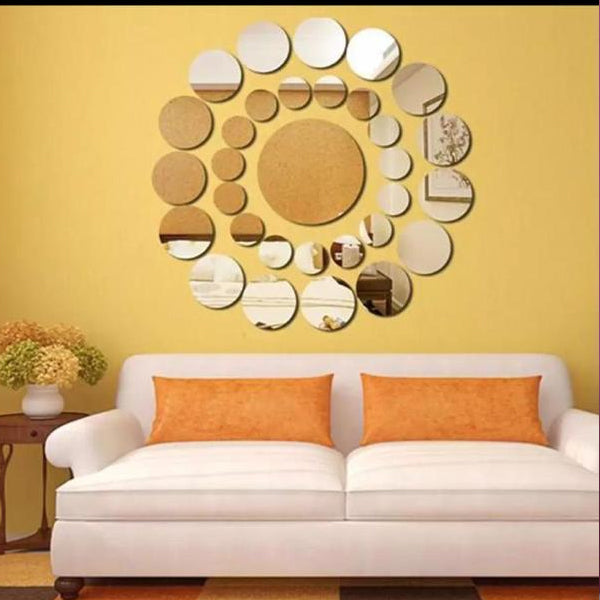 Clearance! Leyorie Elegant Applique Round Mirror Wall Sticker Acrylic Surface Decal Home DIY Art Mural Decor 31 pcs | 24hours.pk