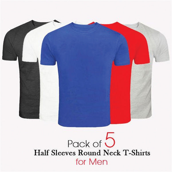 Pack of 5 - Short Sleeve Round Neck Cotton T-shirts for Men in Solid | 24hours.pk