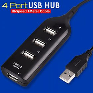 Hi-Speed 1 Meter Cable 4 Port USB Hub For Windows & Mac, Black | 24hours.pk