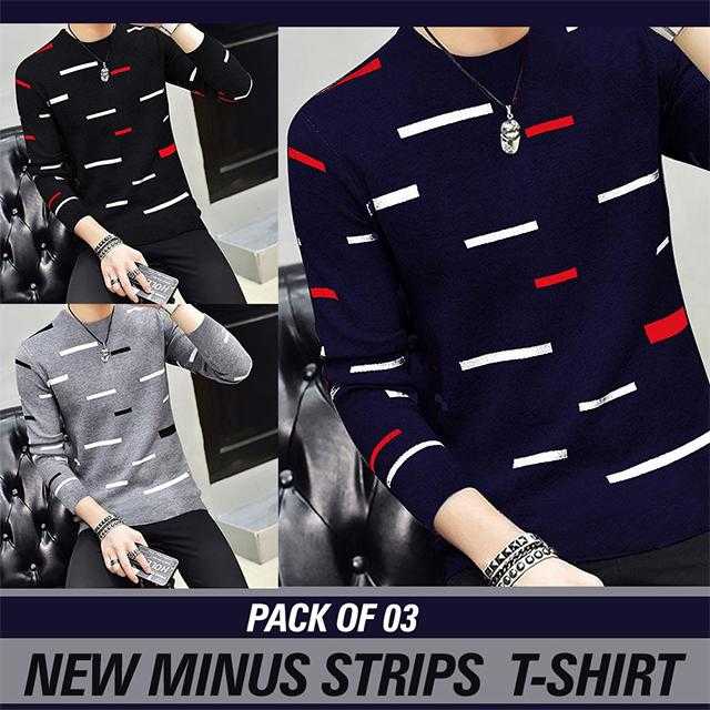 New Pack of 3 Minus Strips T-shirts | 24hours.pk