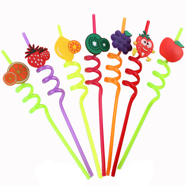 High Quality Spiral Fruit Shaped Plastic Drinking Straw 125 Each Pack Of 3 | 24hours.pk