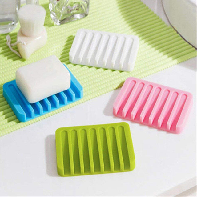 Pack of 2 Multi Color Bathroom Silicone Soap Dish Storage Holder Soapbox Plate Tray Drain | 24HOURS.PK