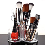 Cosmetic Organizer Makeup Brushes Transparent Brushes Acrylic Crystal Crystal Beauty Products Storage with 3 Compartments Desk Organizer - Round | 24HOURS.PK