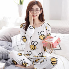 White Honey Bee Print Full Sleeves Shirt and Pajama Night Wear for Women | 24HOURS.PK