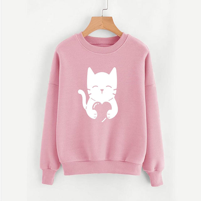 Cat Heart Printed Sweatshirt for Women | 24HOURS.PK