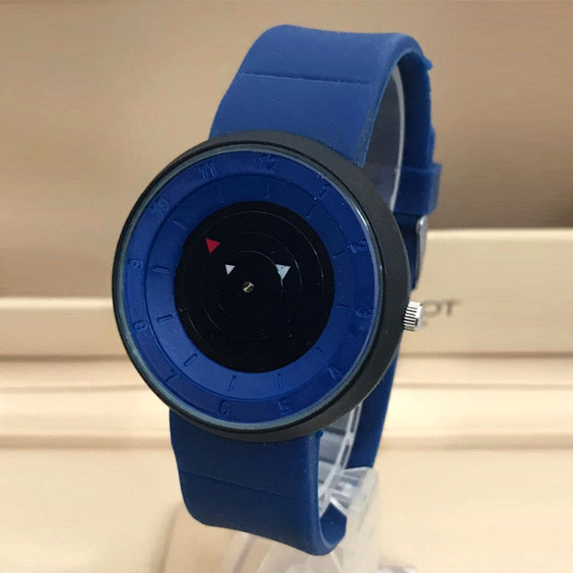 Creative Fashion Disc Environmental Protection Silicone Second Disk Pointer Casual Watch For Both Male And Female Blue | 24HOURS.PK