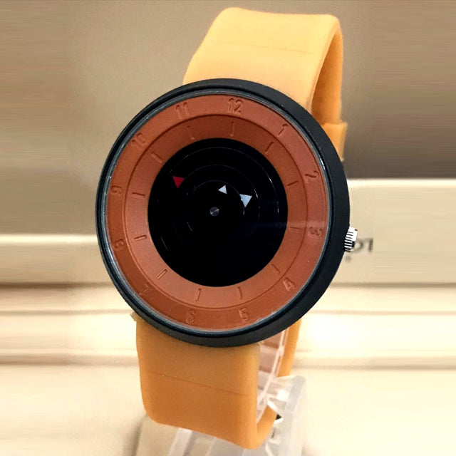 Creative Fashion Disc Environmental Protection Silicone Second Disk Pointer Casual Watch For Both Male And Female Brown | 24HOURS.PK