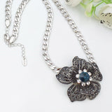 New Beautiful Black Silver Chain Flower With Blue Stone Locket For Her | 24hours.pk