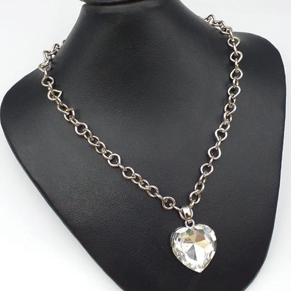 Heart Shaped Transparent Diamond With Silver Chain Locket For Womens | 24hours.pk