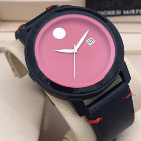 Simple Red Rounded Watch With Black Belt | 24hours.pk