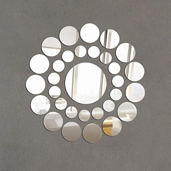 Clearance! Leyorie Elegant Applique Round Mirror Wall Sticker Acrylic Surface Decal Home DIY Art Mural Decor 31 pcs | 24hours.pk