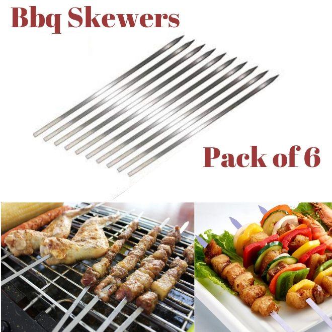 Pack of 6 - 17" Barbecue Skewers Flat Metal Skewers