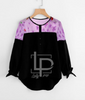 Lollypop Mesh Panel Dip Hem Tie Cuff Blouse Black