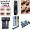 Pack Of 12 Waterproof Eyeliner & Lip Pencils - Multicolors